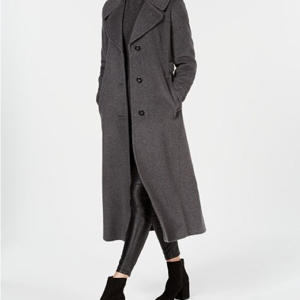 Calvin Klein notched collar maxi long wool coat grey 4